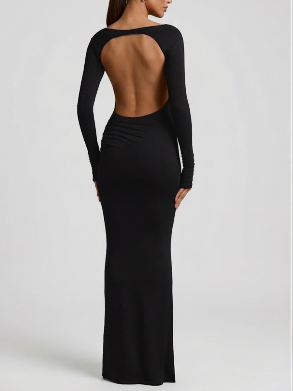 NWT Oh Polly Black Open Back Long Sleeve Maxi Dress | Elegant Evening Gown
